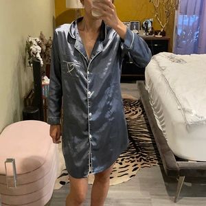 Silk satin blue night gown sleep shirt dress